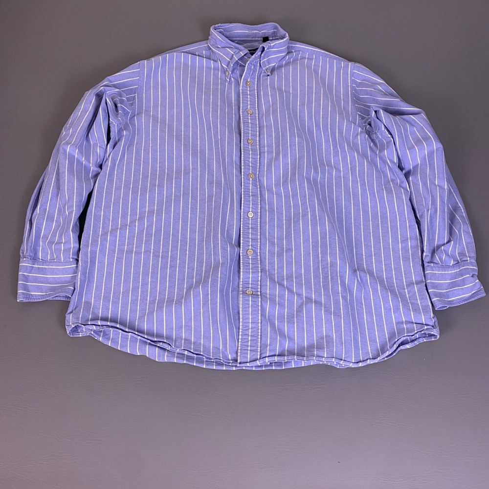 Spier & Mackay Oxford Shirt Button Down Mens Size 18/36 Blue White Striped Flaw*